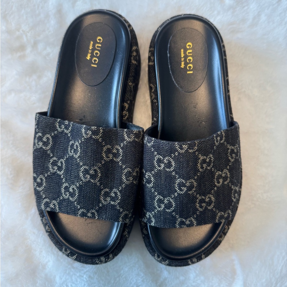 Gucci Black Monogram Sandals